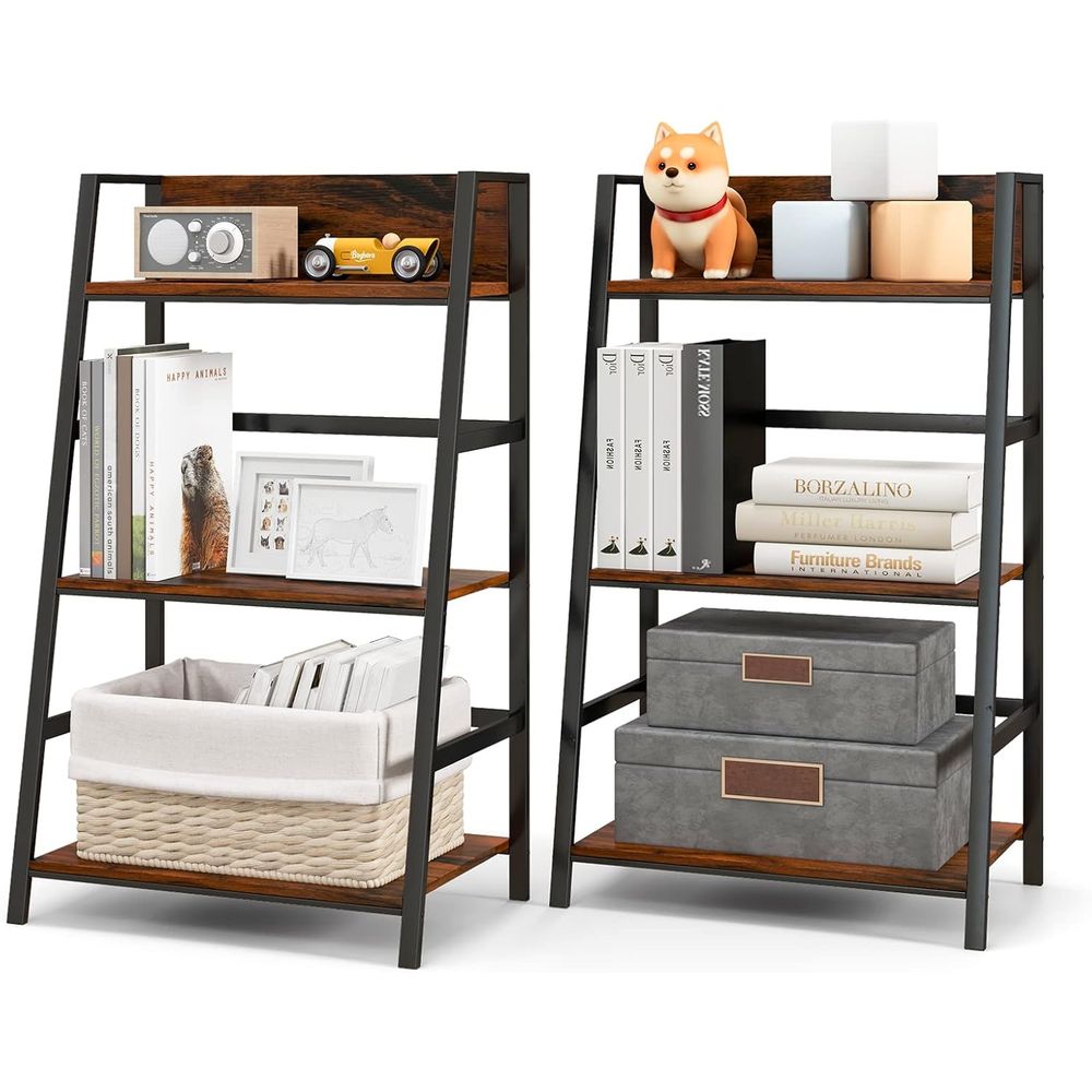 Home Office With Bookshelves - رف كتب خشبي صناعي ثلاثي الطبقات
