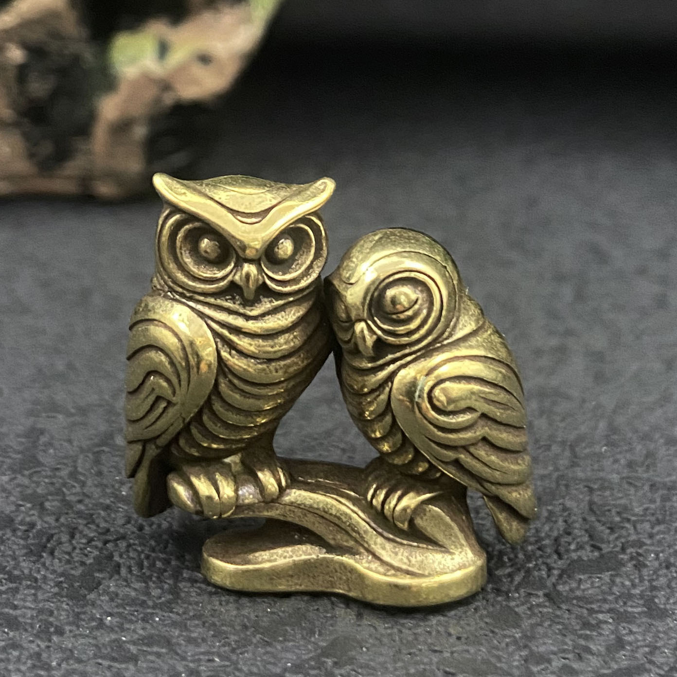 Home Office With Bookshelves - تماثيل نحاسية على شكل بومة، قطعة