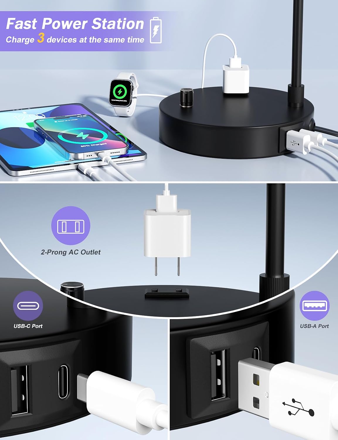 مصباح طاولة جانبي مع منفذ USB  - مراجعة Desk Lamp Led وسعره