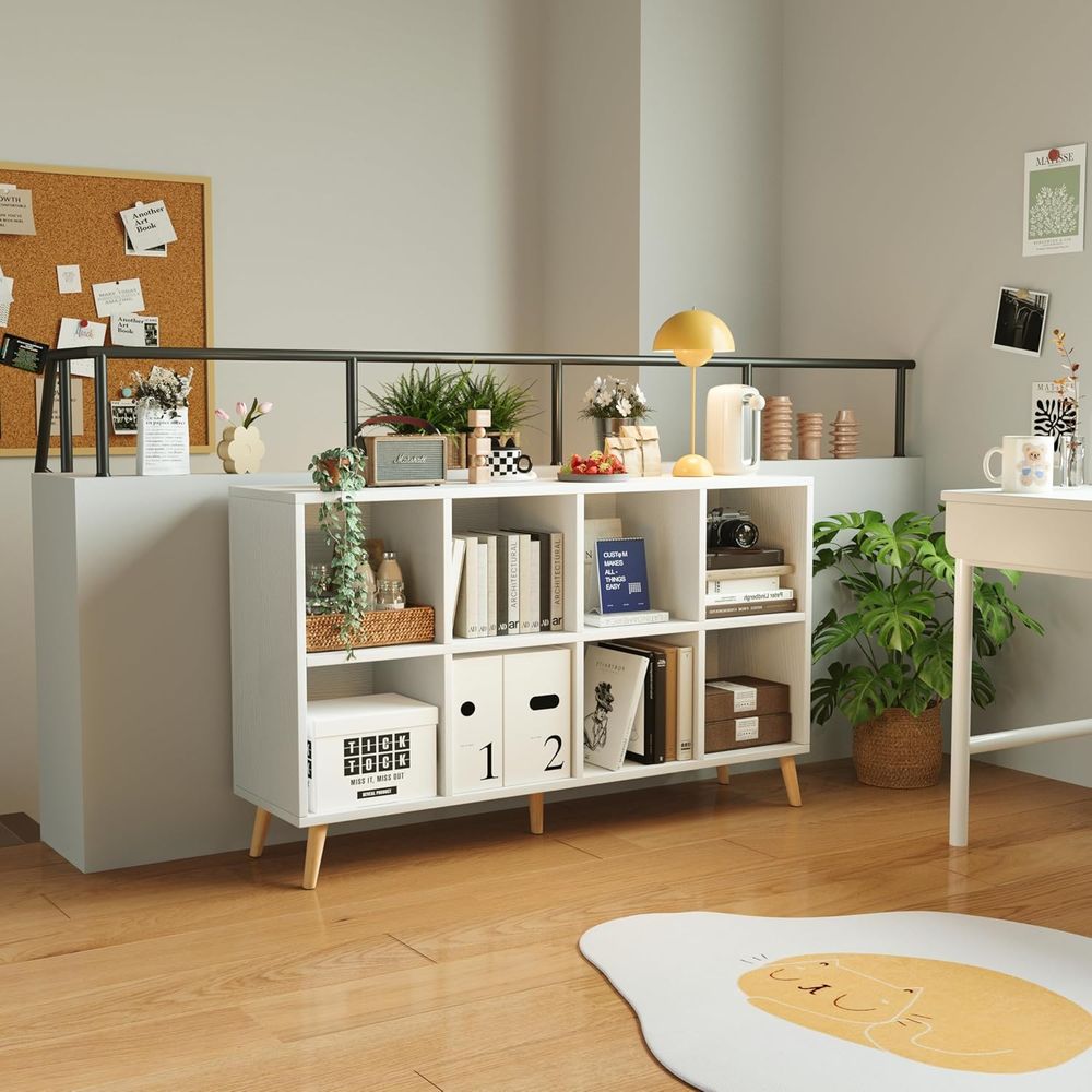 رف كتب خشبي من طبقتين مع أرجل، - مراجعة Home Office With Bookshelves وسعره